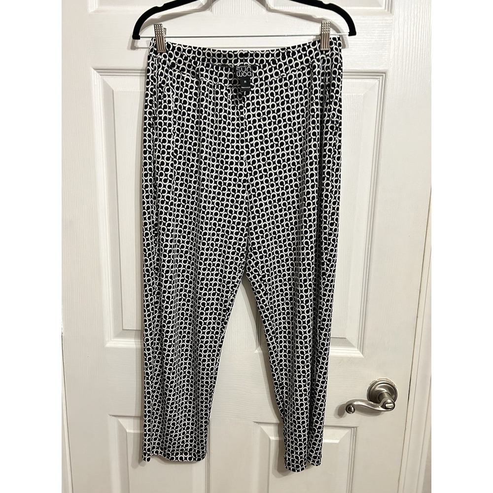Clara Sun Woo Women's Pants Medium‎ Black White Geometric Print Stretch Pockets - Picture 3 of 9